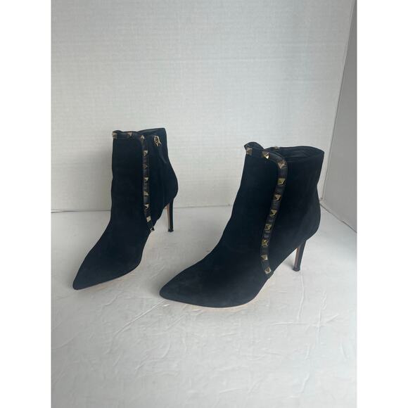 Valentino Garavini Rockstud Black Suede Pointy Toe Side Zip Up Ankle Boots Sz 6 - Picture 2 of 12